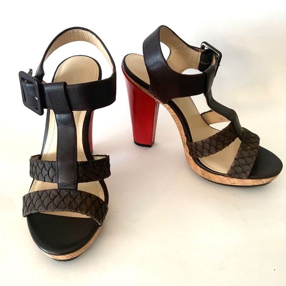Calvin Klein Bea Platform Stiletto Heel Sandal Brow Red Leather T-Strap Pump 7.5 - Picture 6 of 16